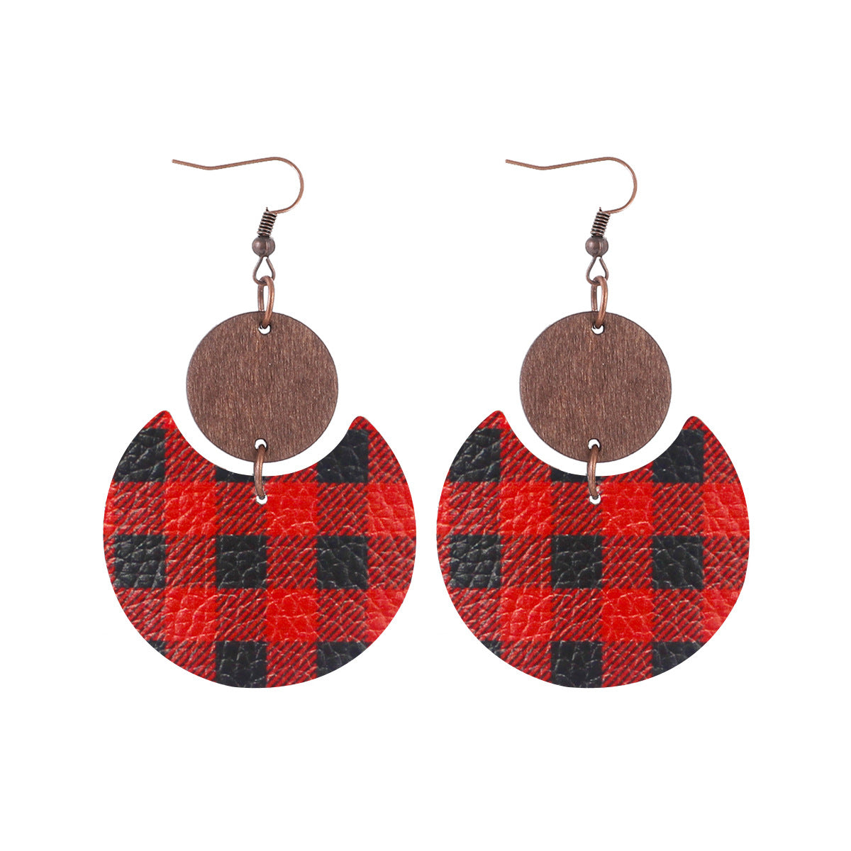 Wholesale Crescent Shaped Leather Plaid Braid Pattern Colorful Earrings